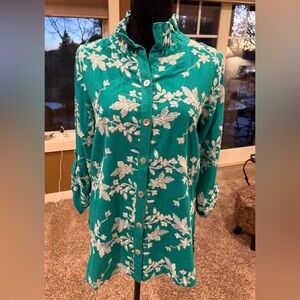 Soft Surroundings Blouse Embroidered Button Front Top Size Small